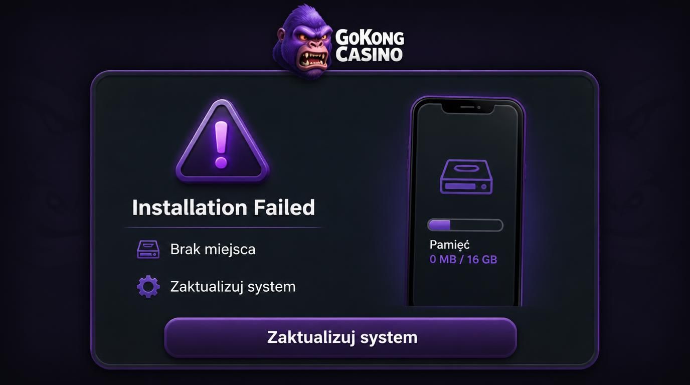 Ekran błędu instalacji, powód brak miejsca lub stary system