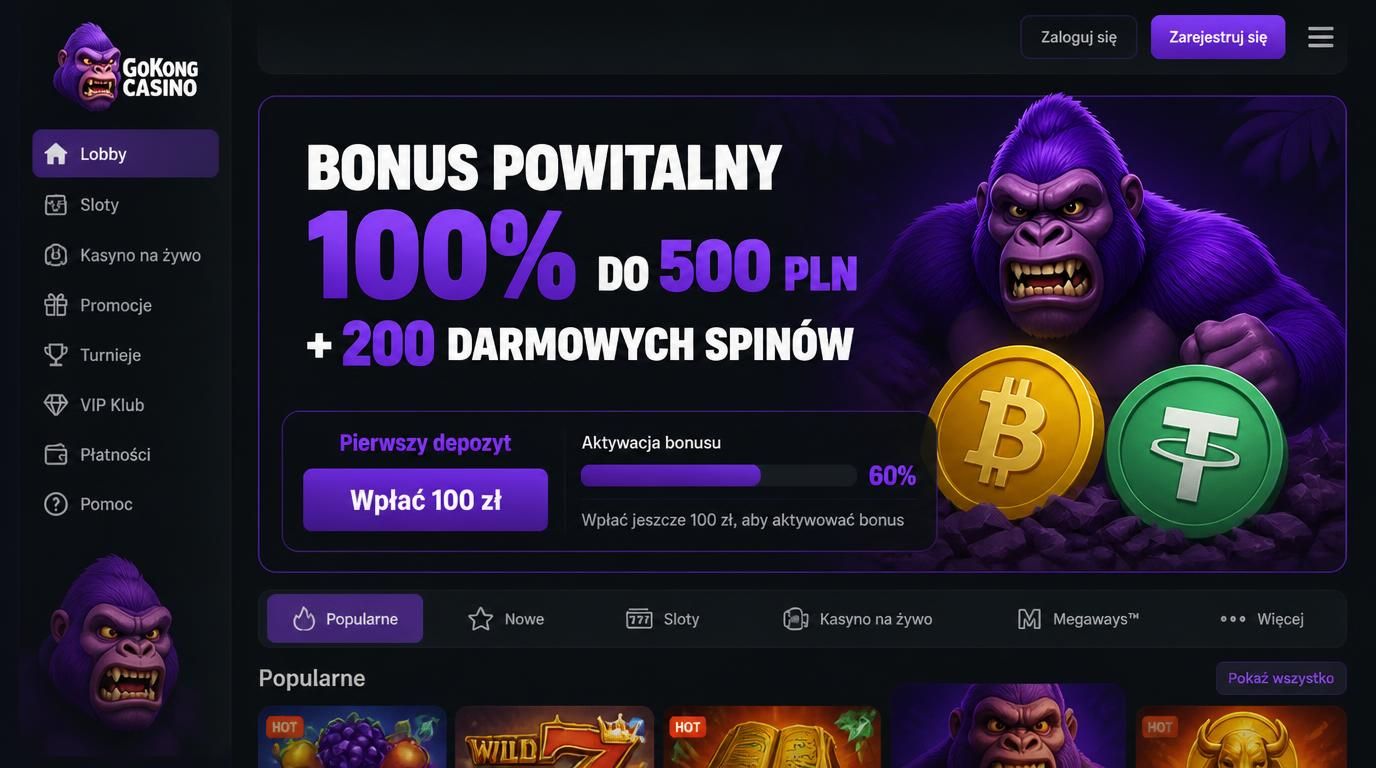 Interfejs pokazujący bonus powitalny przy pierwszym depozycie w Gokong Casino.